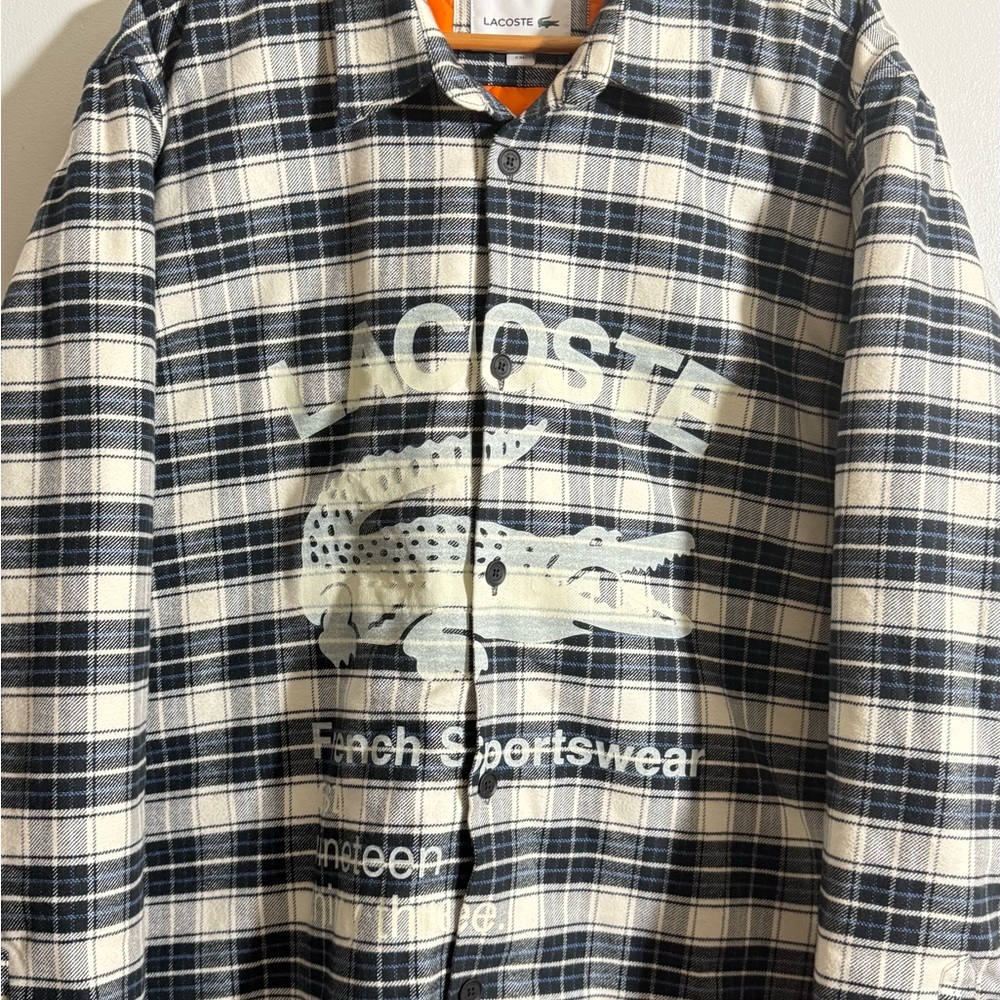 Lacoste Men's Navy and Cream Plaid Shirt